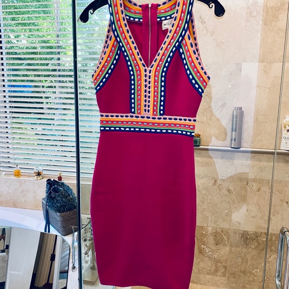 Milly Fuschia Woven Trim Sleeveless Sheath Dress - Picture 3 of 7